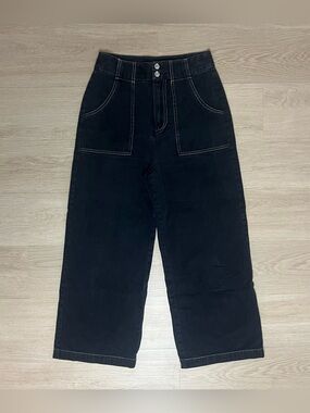 b+ab High-Waist Wide Leg Black Jeans with Front Patch Pockets